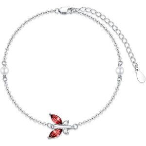 Red 925 Silver Butterfly Link Adjustable Bracelet w/ Birthstone Crystal